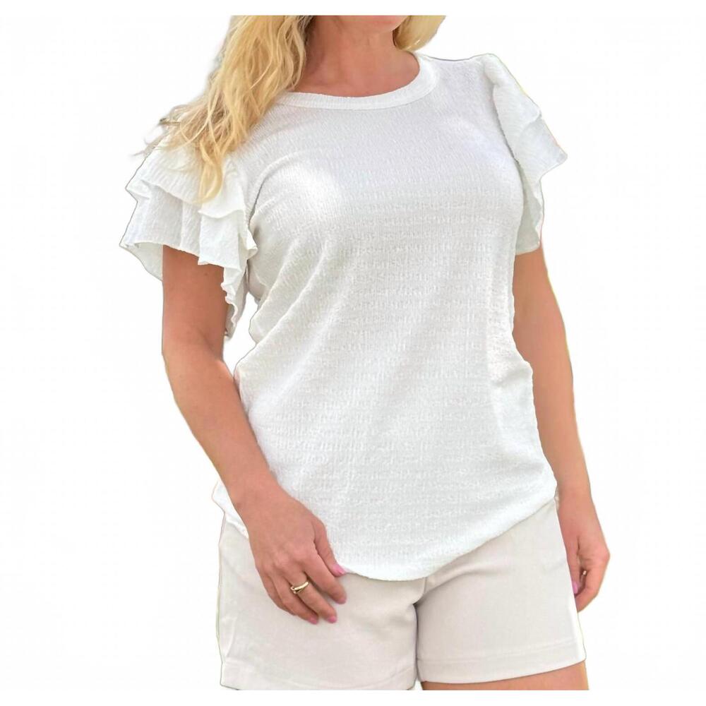 NEW SOUTHERN GRACE fluttering ruffle sleeves top in white